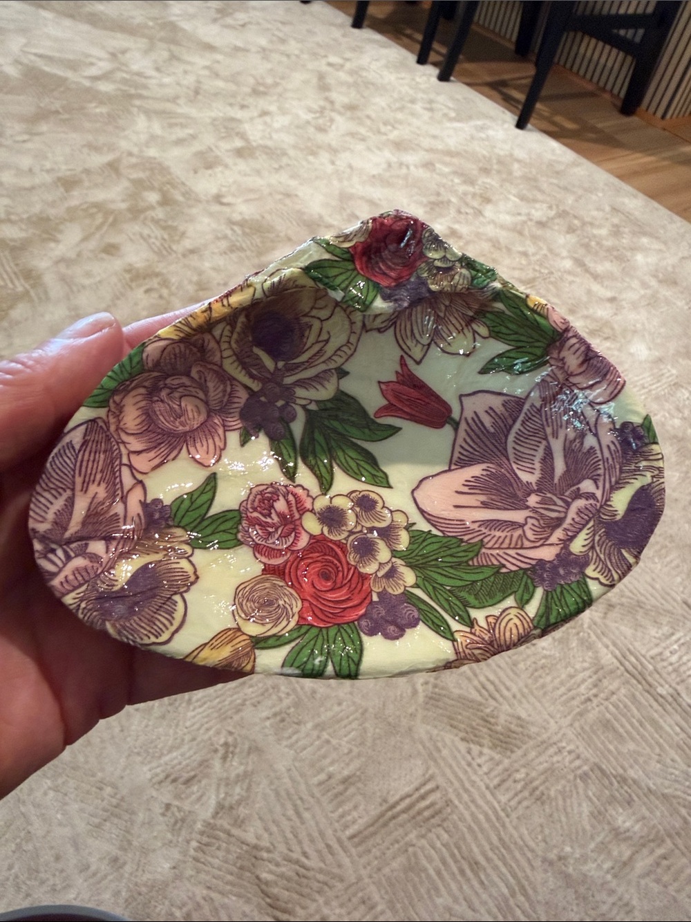 Hand Crafted Floral Sea Shell Ring Trinket Dish